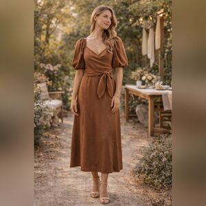 Zoe & Claire Brown Wrap-Style Midi Dress – Size Small – New